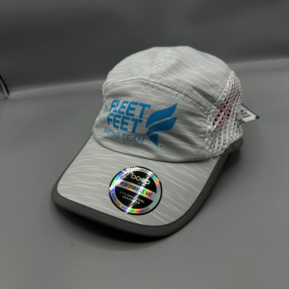 Boco Gear Fleet Feet Racing Team Performance Hat Gray White Running Cap OSFM